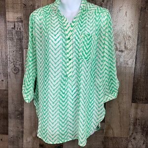 Xtaren Green White Print Blouse Size Small